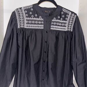 NWOT Maje Black Blouse with White Beading